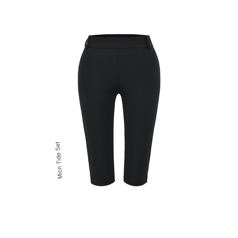 Bm Micn Kendall Jenner Style Capri Pants, Stretchy Mid-Length Pants for Women, Side Slit Cropped Pants, Black Casual Leggings Bm Micn Kendall Jenner Style Capri Pants, Stretchy Mid-Length Pants for Women, Side Slit Cropped Pants, Black Casual Leggings