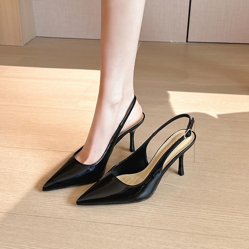 2026 Patent Leather High Heels with Open Back, Stiletto Heel, Pointed Toe, Slip-On Mules, Plus Size Women's Shoes, Sizes 41 to 43
