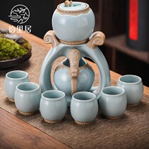 Shiliju Ru kiln tea set set household semi-automatic lazy kung fu ceramic small stone grinding teapot tea cup