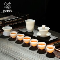 Sheep Jade tea set set white porcelain ultra-thin Bowl home Tea Cup living room high-end gift box high-end kung fu tea set