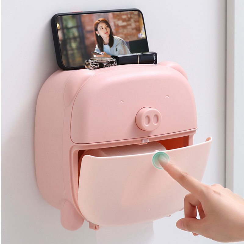 Powder room tissue box punch-free waterproof toilet paper box rack wall-mounted household toilet paper toilet paper box