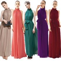 Sister dress bridesmaid dress large size loose neck collar chiffon long skirt sleeveless dress super long dress mopping summer