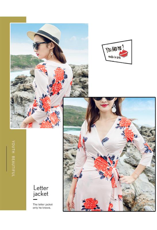 Kích thước lớn bảy điểm tay áo V-Cổ sexy ren bọc váy dài dress Slim ren bọc váy kỳ nghỉ ăn mặc đầm body nhún eo