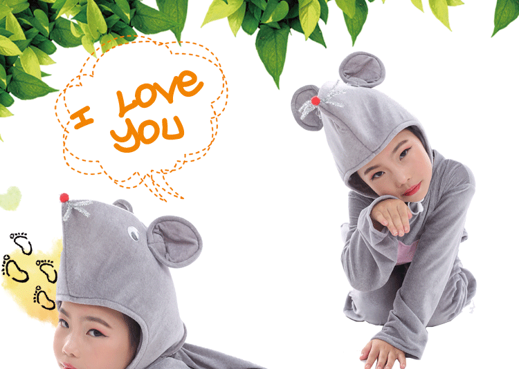 Trang phục biểu diễn chuột nhỏ trang phục biểu diễn múa chuột trẻ em quần áo biểu diễn múa mèo dài màu xám quần thể dục trẻ em