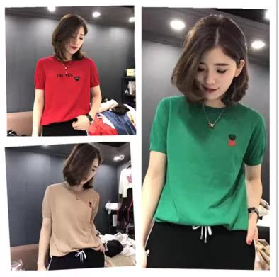Áo dài châu Âu 2018 mới cho nữ thời trang cổ tròn yêu áo len lụa mỏng phần áo thun ngắn tay nữ áo len nữ