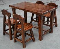 Charcoal-fired wood dining table and chair tea bar table and chair combination restaurant commercial hot pot restaurant food stall fast food