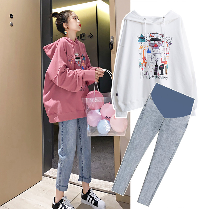 Pregnant Woman Online Red Suit Fashion style Autumn Clothing New Thick Cotton T2021 Tide Moms Mid blouses Spring and autumn in two sets