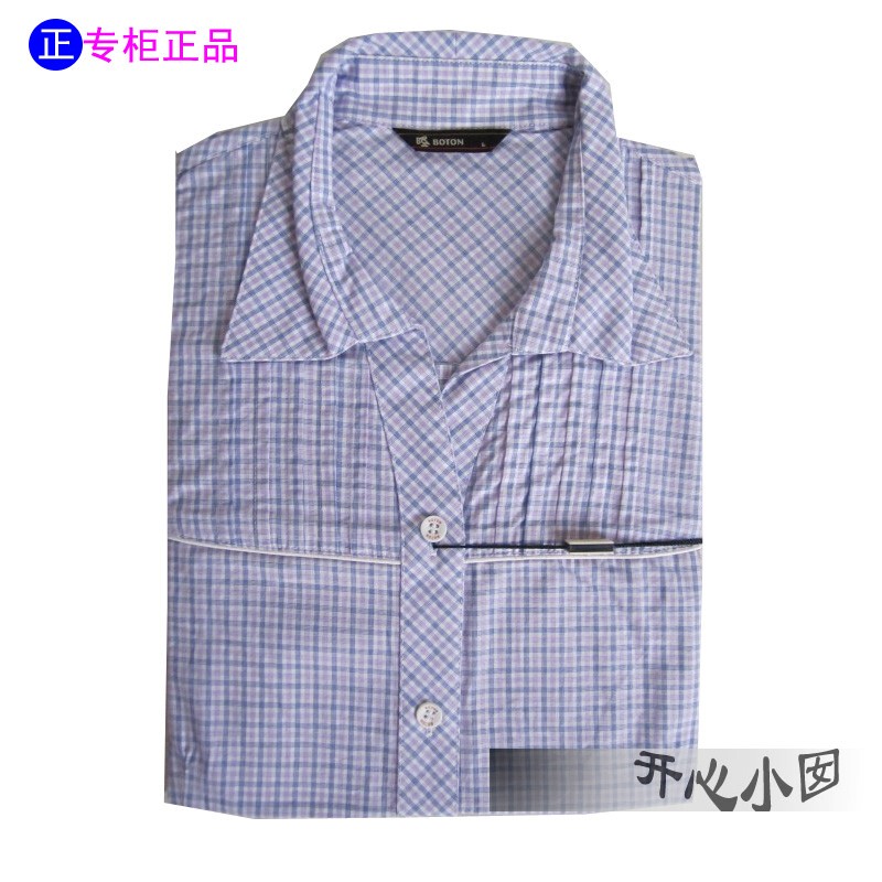 Authentic Product from the Store Boton Women's Short-Sleeved Pure Cotton Plaid Shirt Ls-377