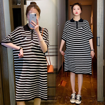 Pregnant Woman Summer Clothing Dress dress Summer 2021 new Fashion Chauma Middle-length Loose Ice Silk Knit Skirt Tide summer