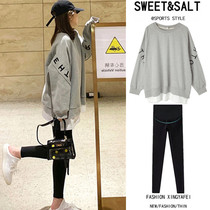 Pregnant woman suit Spring and autumn new Korean version online red fashion casual pregnant womans clothing for long time outside and autumn clothing two sets