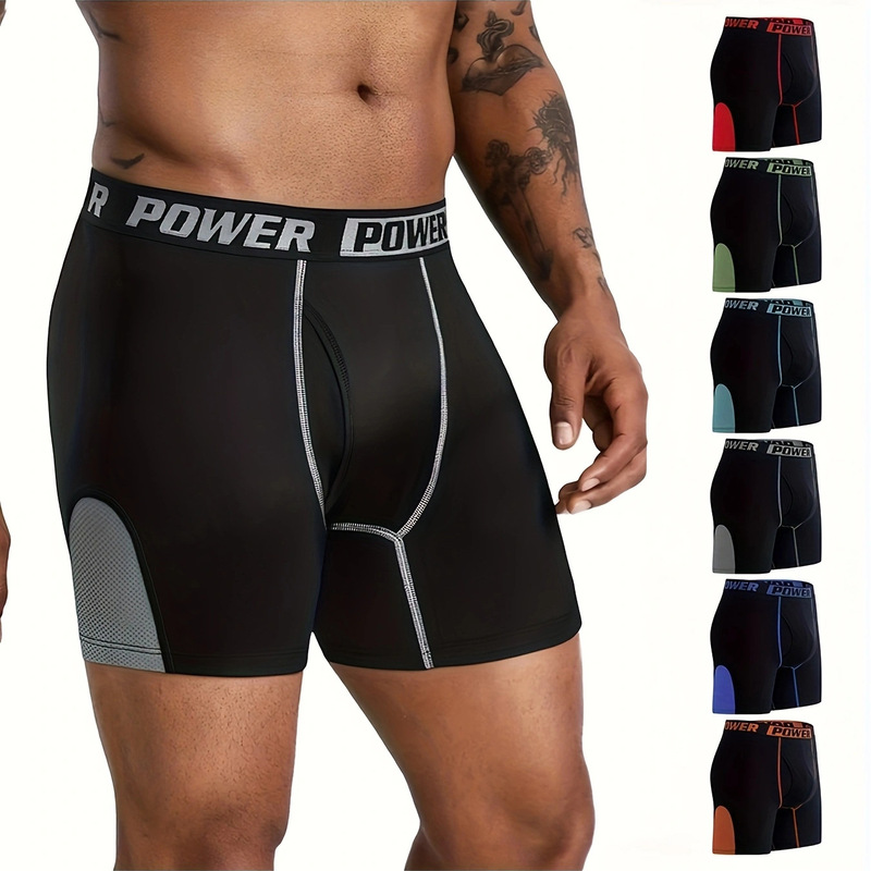 Cross-Border Extended-Length Color-Blocked Open-Front Men's Underwear, Breathable Mid-Waist Boxer Briefs, Exclusively for Amazon Tk
