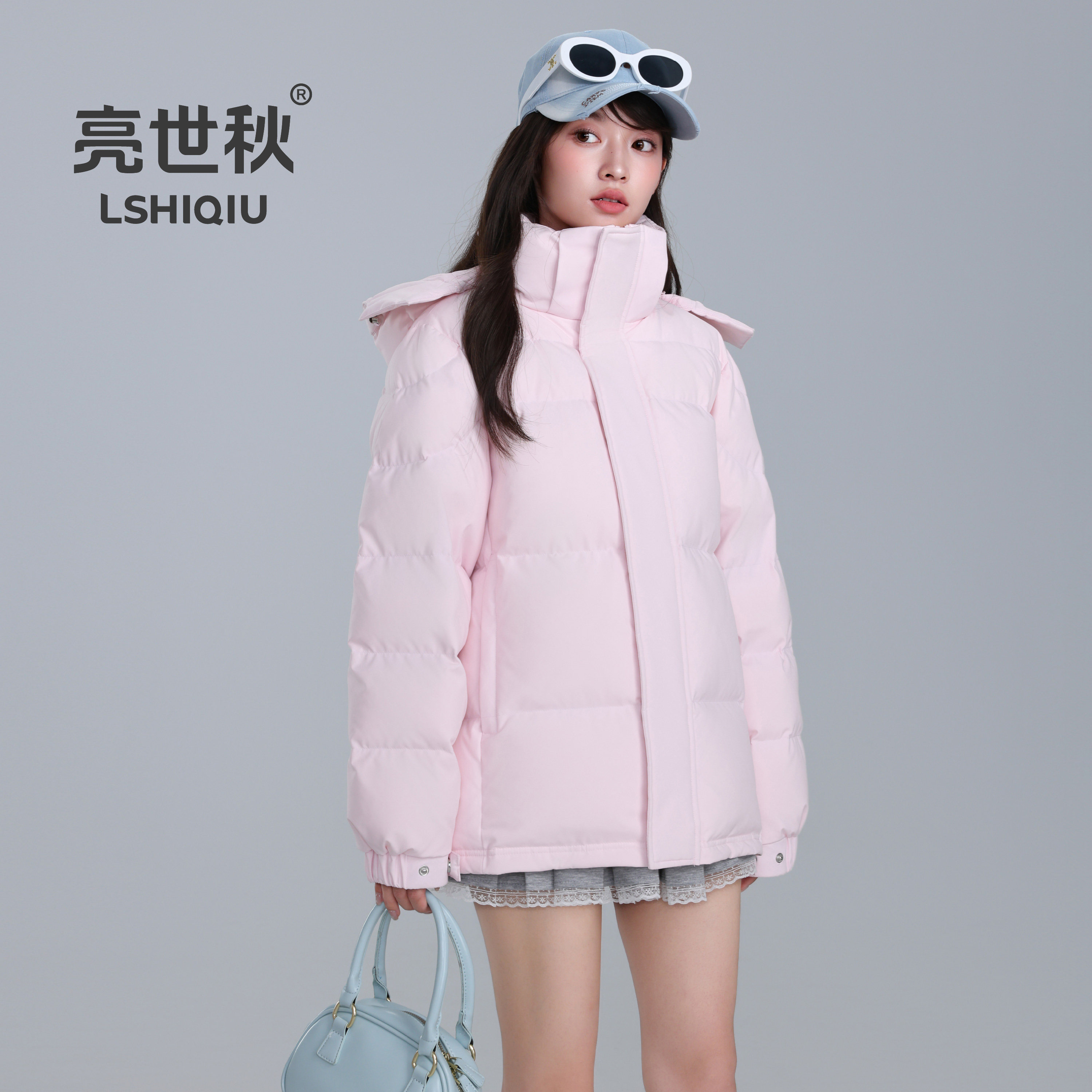 亮世秋短款羽绒服加厚立领设计 90%白鸭绒保暖外套