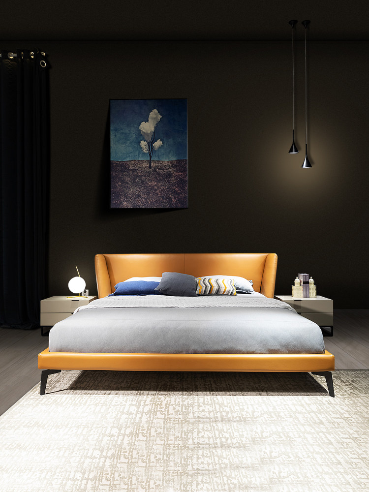 Mijia Camerich leather bed 1 8 meters Modern simple wedding bed Light luxury master bedroom soft bed Italian minimalist Hong Kong-style leather bed