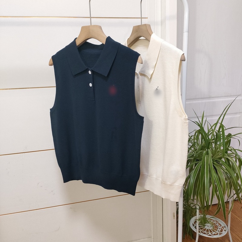 Xiaoma's Original Single-Piece Knitted Cotton Polo Collar Sleeveless Vest for Spring and Summer