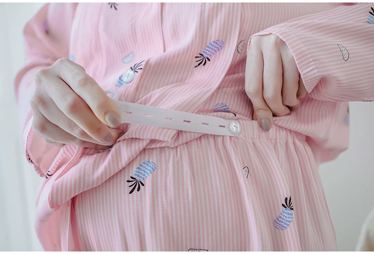 Bộ đồ ngủ rayon mỏng mùa hè cho phụ nữ mang thai, dài tay hàng rào cotton lụa quần áo giam giữ cotton lụa thai sản phù hợp với dịch vụ viện dưỡng lão - Giải trí mặc / Mum mặc