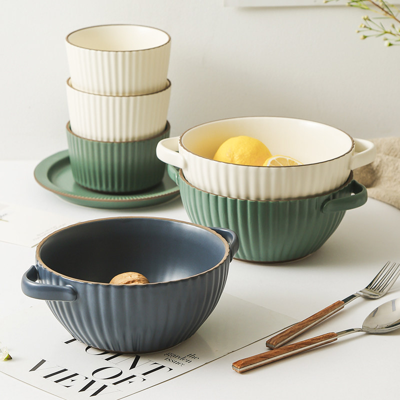 Humpback rain Grandma ceramic tableware soup bowl ceramic bowl for Nordic wind double ear bubble bowl soup bowl single soup basin