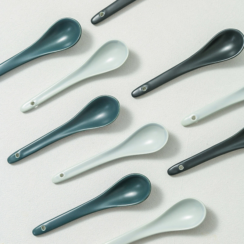 Hunchback rain grandma Japanese-style ins wind ceramic small spoon home dining spoon spoon spoon Morandi rice spoon spoon