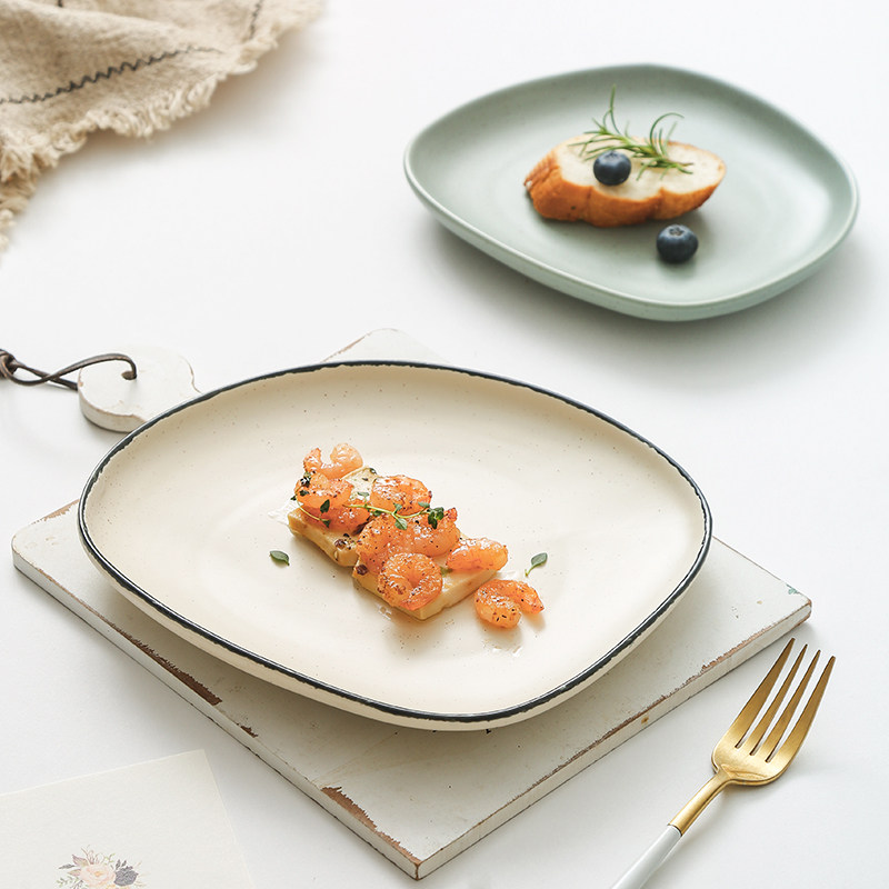Hunchback rain grandma household ceramic simple Japanese tableware steak plate flat plate plate western food large plate set