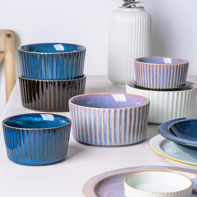 Humpback rain Grandma's Japanese-style Japanese-style Nordic style high color ceramic rice bowl Oats bowl