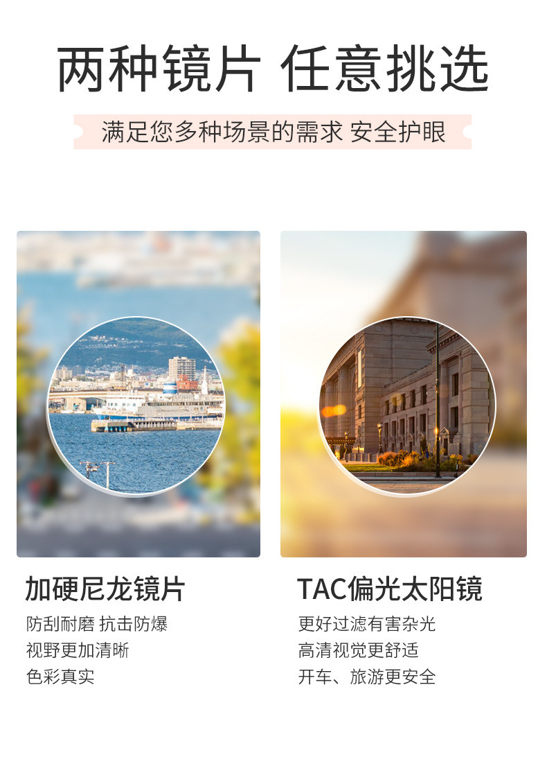 乐申 2021年新款 男女防紫外线偏光墨镜 可配近视镜片 图8