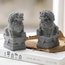 New Chinese Cement Small Stone Lions Pair look at door Home Tradition Xuanguan Book room Home Living Room Adornment Swing Piece