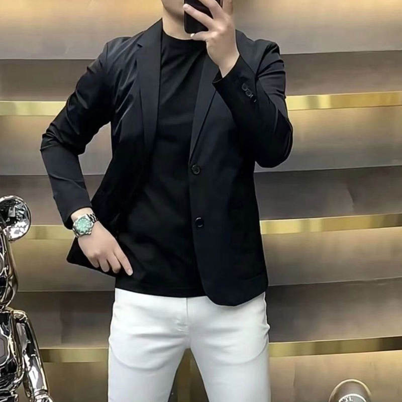 Pierre Cardin High-End Black Suit Jacket for Men, Spring and Autumn Thin Style, Business Casual, Versatile, Slim-Fit Suit for Men