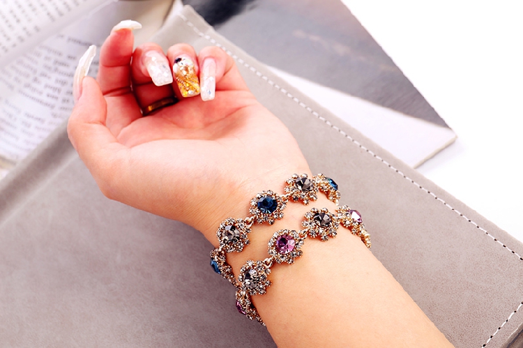 Hàn quốc Siêu Đèn Flash Rhinestone Retro Bracelet Phụ Nữ Thời Trang Pha Lê Tay Trang Sức Quà Tặng Net Vòng Đeo Tay Màu Đỏ Sen Vòng Tay Vòng Tay