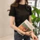 Mùa hè mới phiên bản Hàn Quốc 2018 áo thun cổ tròn màu trơn áo thun nữ tay ngắn thon gọn áo thun cotton dáng lửng