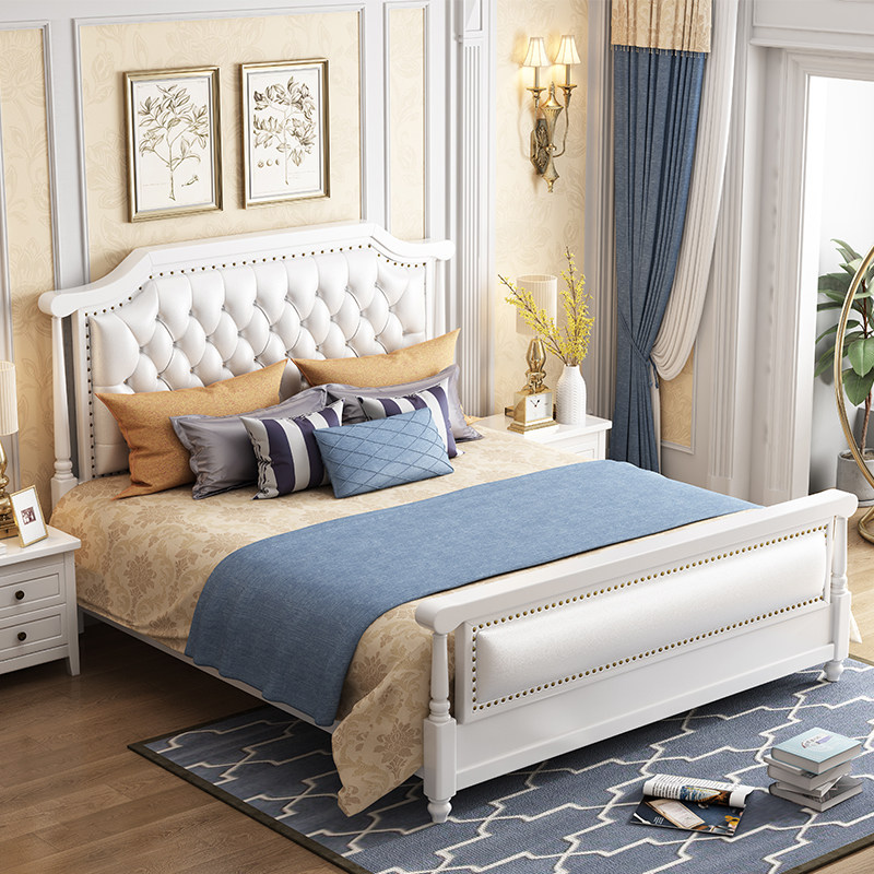 American light luxury solid wood bed European style storage 1 8 m modern minimalist around double man bed white 1 5 wedding bed master bedroom