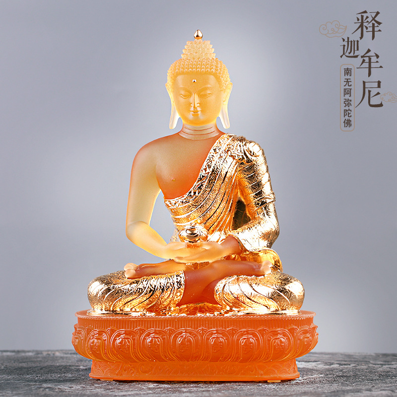 Glass Buddha statue Sakyamuni Buddha Buddha Tathagata Buddha paste gold pure handmade ornaments temple home worship ornaments