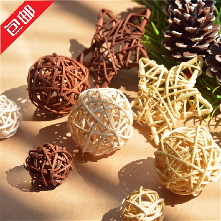 Log three-color rattan ball decoration hand-woven rattan decoration Sen department retro dry flower window photography props ornaments