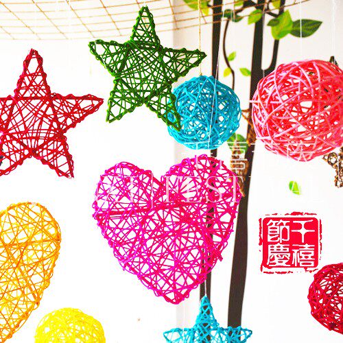 Rattan takraw ball pentagram love-shaped kindergarten Liuyi classroom corridor shop window decoration charm