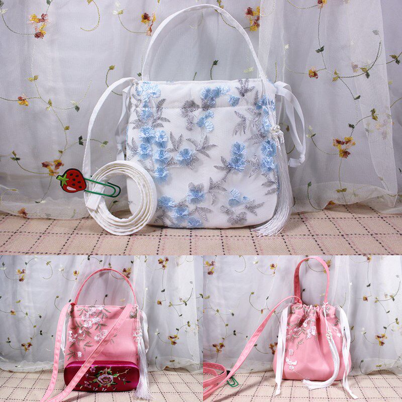 Ancient Wind Hanfu Kit New Drawing Rope Embroidered Handbag Single Shoulder Diagonal Satchel Fashion Women's Bag Flow Suhand Carry Bag