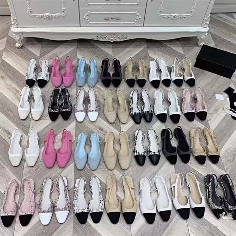2026 Summer New Style Chanel-Inspired Sandals for Women, High Heels, Closed Toe, Color Block, Versatile, Elastic Band, Genuine Leather, Flat Shoes for Women