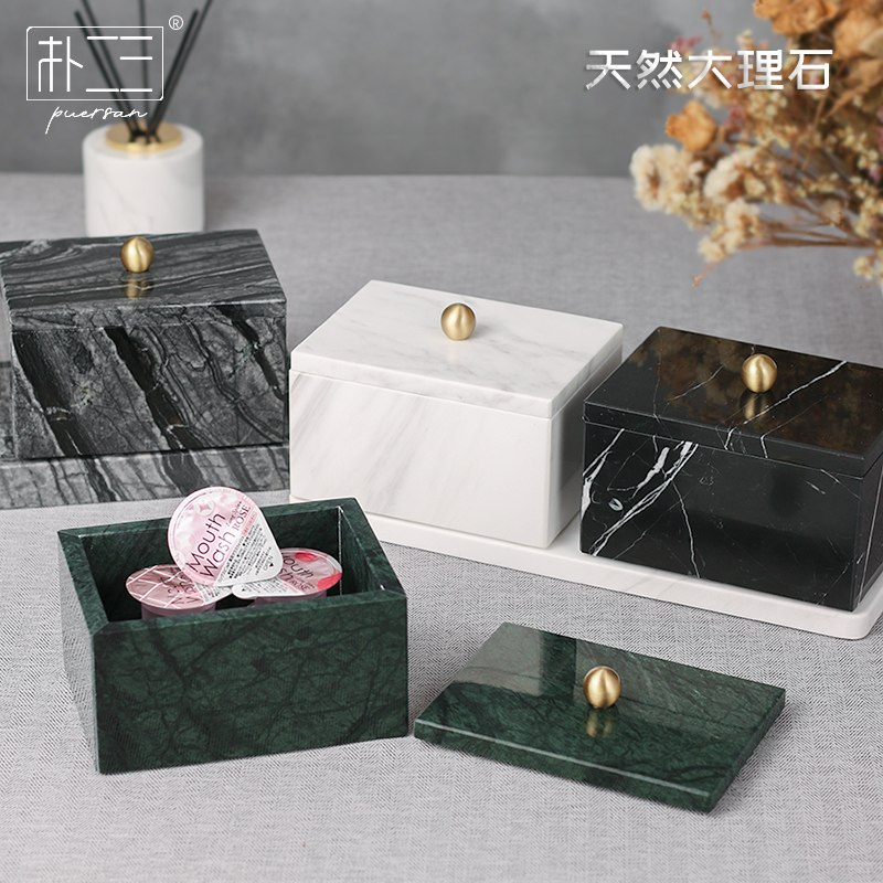 Dressing Table Desktop Cotton Swab and Cotton Pad Storage Box, Marble High-End Jewelry and Miscellaneous Items Organizer, Toothpick Holder