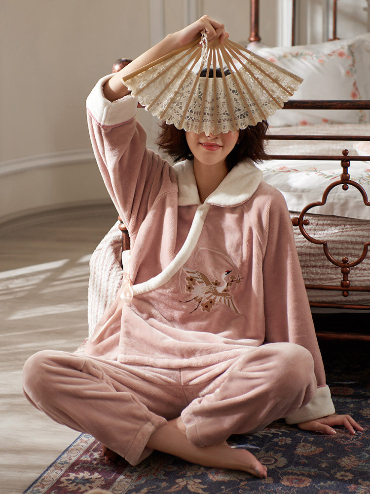Princess Mark pajamas women's autumn and winter flannel thickened Chinese style ancient style Hanfu Coral Velvet home dress set