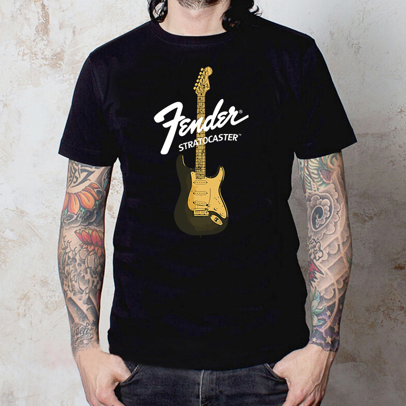 Fender Electric Guitar Merchandise Printed Short-Sleeve T-Shirt Band Guitarist Practice Performance Clothing Rock T-Shirt