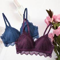 No steel ring girl triangle cup comfortable small breasts thin bra set lace trim comfortable underwear bralette