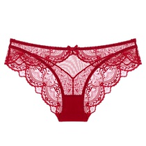 Zodiac year red transparent sexy lace briefs middle and low waist panties womens thin section quick-drying seamless trousers