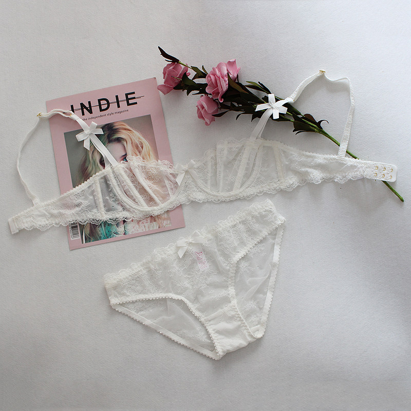 2022 new sexy ultra-thin half-cup transparent ladies underwear bra pink lace cute suit sweet and thin