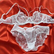 European and American new ultra-thin girl sexy French lace underwear transparent mesh sweet bra set large size is small