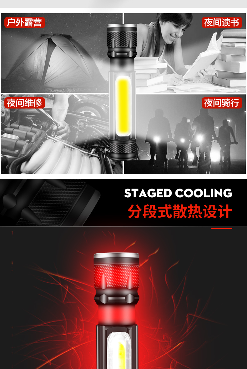 Đèn LED bên mini đèn pin chói đèn pin sạc siêu sáng đa chức năng chiếu sáng hộ gia đình ngoài trời không thấm nước đèn pin sạc