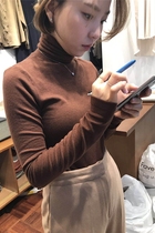 South Korea Imports East Gate Womens Dress 2019 Autumn New Display Slim pure color elastic high collar Undershirt Blouse