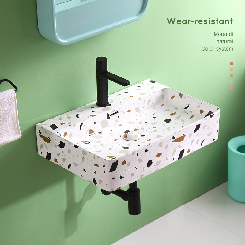 Carona Nordic square ceramic Water grinding stone hanging wall basin Home Small family style Bathroom Makeup room Morandi