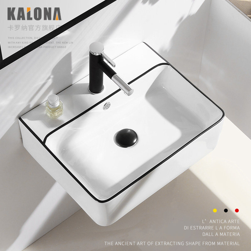 Wall-mounted washbasin Nordic wash-face ceramic home minimalist thin side square wash washbasin can be made onstage basin