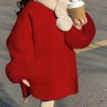 Korean version of childrens clothing 2024 new style girls New Years red woolen coat female baby woolen coat fashionable versatile tops