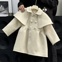 Yi Mas original childrens clothing girls double-sided woolen coat high-end autumn style stylish childrens beige fashionable woolen coat