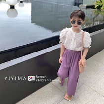 Korean version of childrens clothing 2022 early spring new girls net red ocean gas suit pants children small scents wind and summer clothing two sets