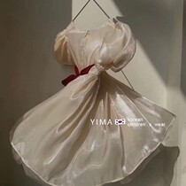 Korean Childrens Clothing Girl Bubble Sleeves Fluffy Dress 2022 Spring Summer New Little Girl Foreign Air Mesh Veil Princess Dress