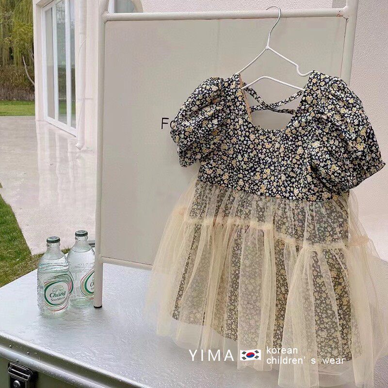 Korean children's clothing princess skirt children's fluffy yarn 2022 summer little girl girl floral fairy yarn skirt dress